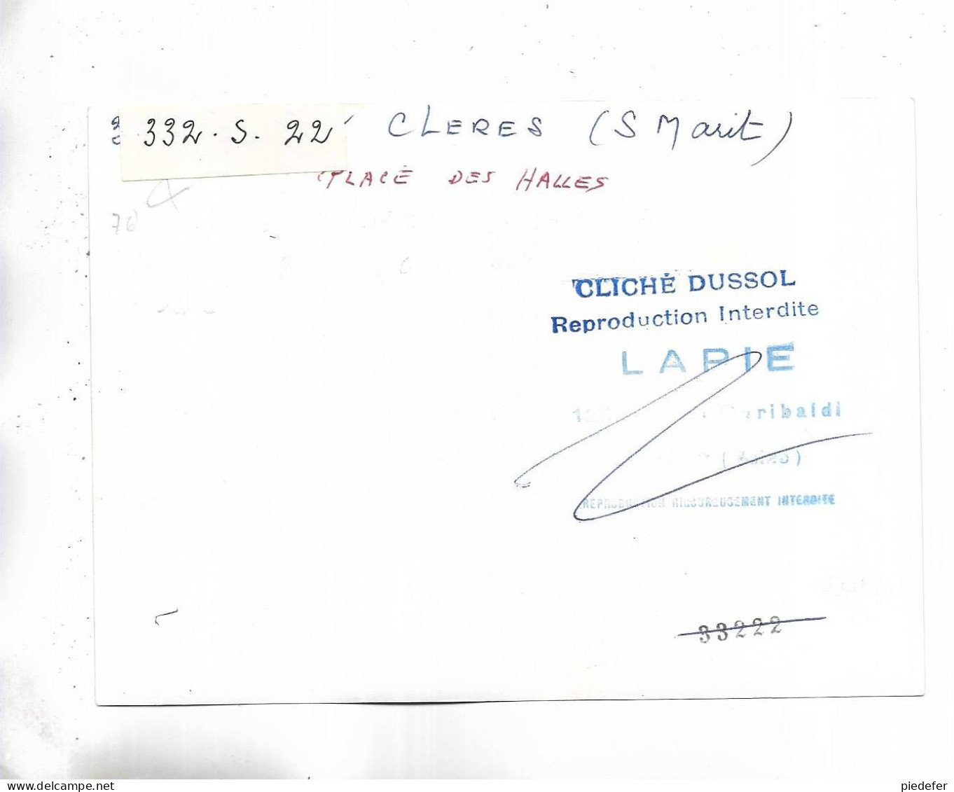 76 - RARE Photo De CLERES -  ( S.-M. ) "  Place Des Halles "  Cliché Dussol Pour L' édition Par  Lapie - Clères