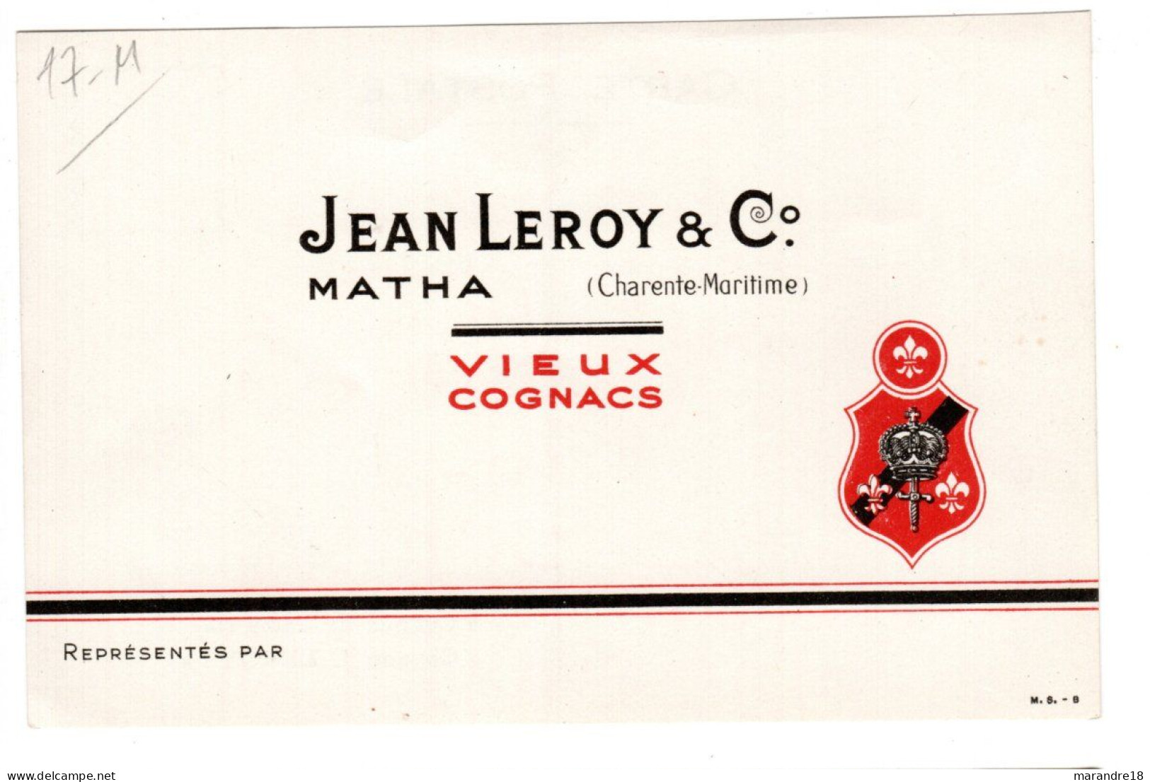 Carte Publicitaire Cognac Jean Leroy , Matha - Cognac