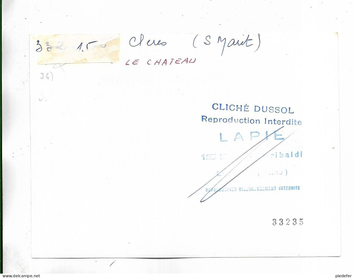 76 - RARE Photo De CLERES -  ( S.-M. ) "  Le Château "  Cliché Dussol Pour L' édition Par  Lapie - Clères