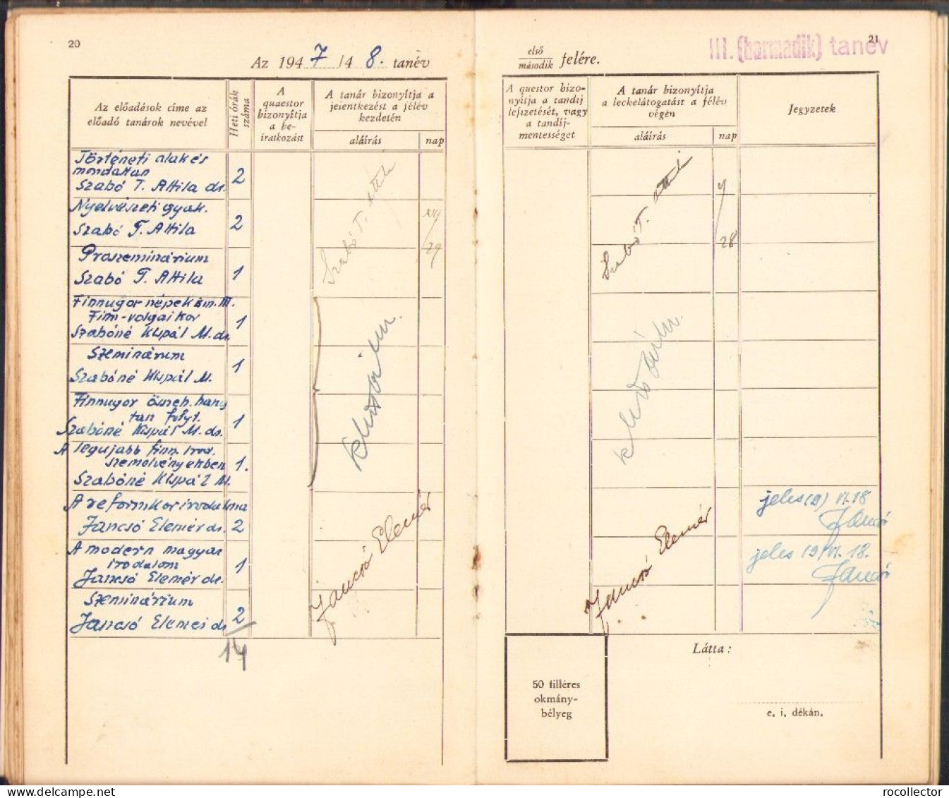 Török Sándor nom de plume Enyingi Sándor student ID, 1945, Bolyai Egyetem Kolozsvar A2374