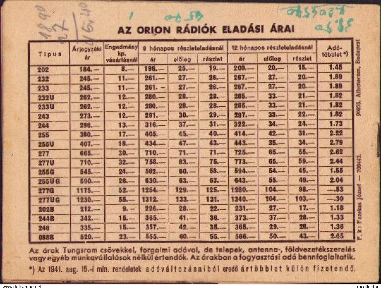 Radio Orion advertising brochure, 1941, Budapest A2373