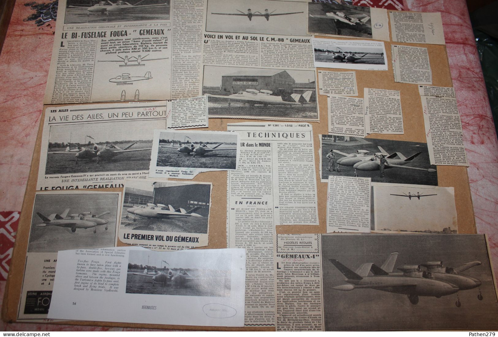 Lot De 22g D'anciennes Coupures De Presse De L'aéronef Français Fouga CM-88 "Gémeaux" - Aviazione