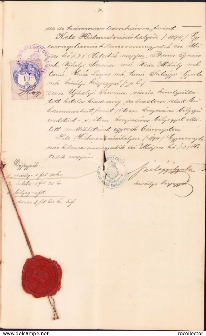 Hiteles kiadvany Selling document with seal in red wax 1894 Hódmezővásárhely Hungary A2089