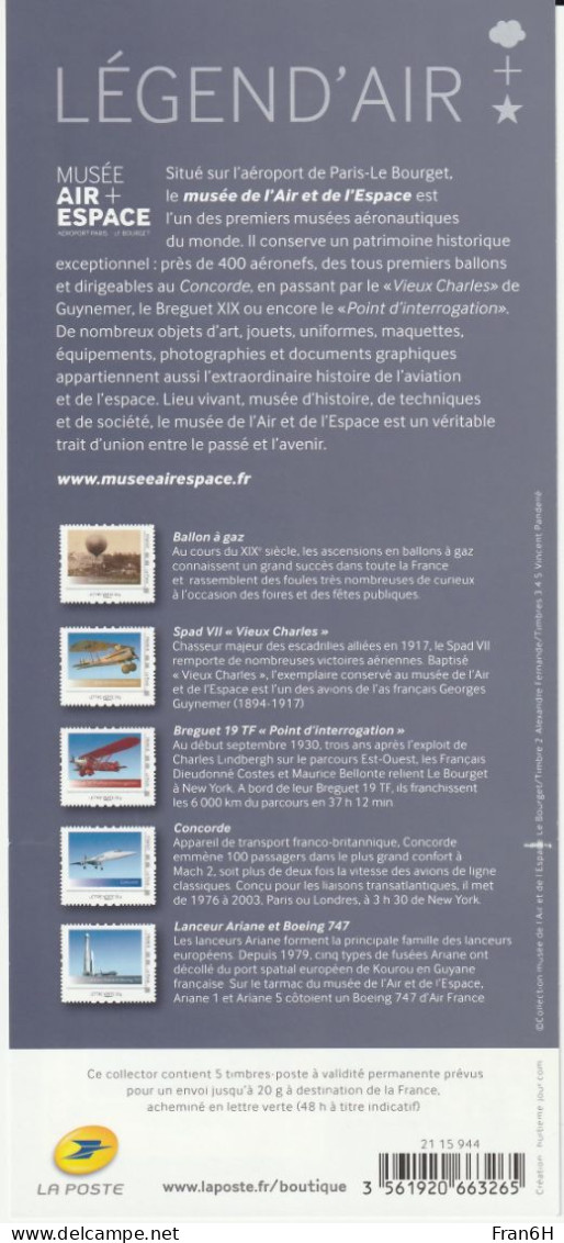 Musée Air + Espace - Legend'Air - Neuf - 5 Timbres VP - Autoadhesif - Autocollant - Collector - Collectors