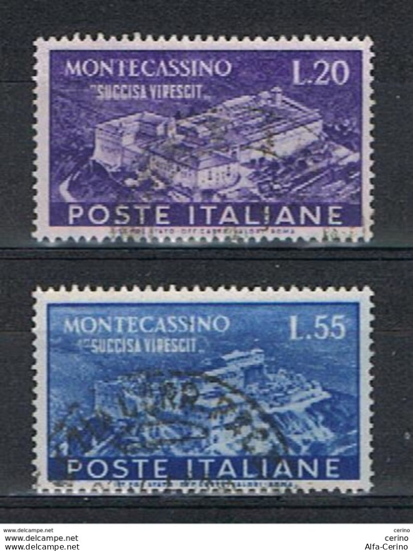 REPUBBLICA:  1951  MONTECASSINO  -  S. CPL. 2  VAL. US. -  SASS. 664/65 - 1946-60: Oblitérés