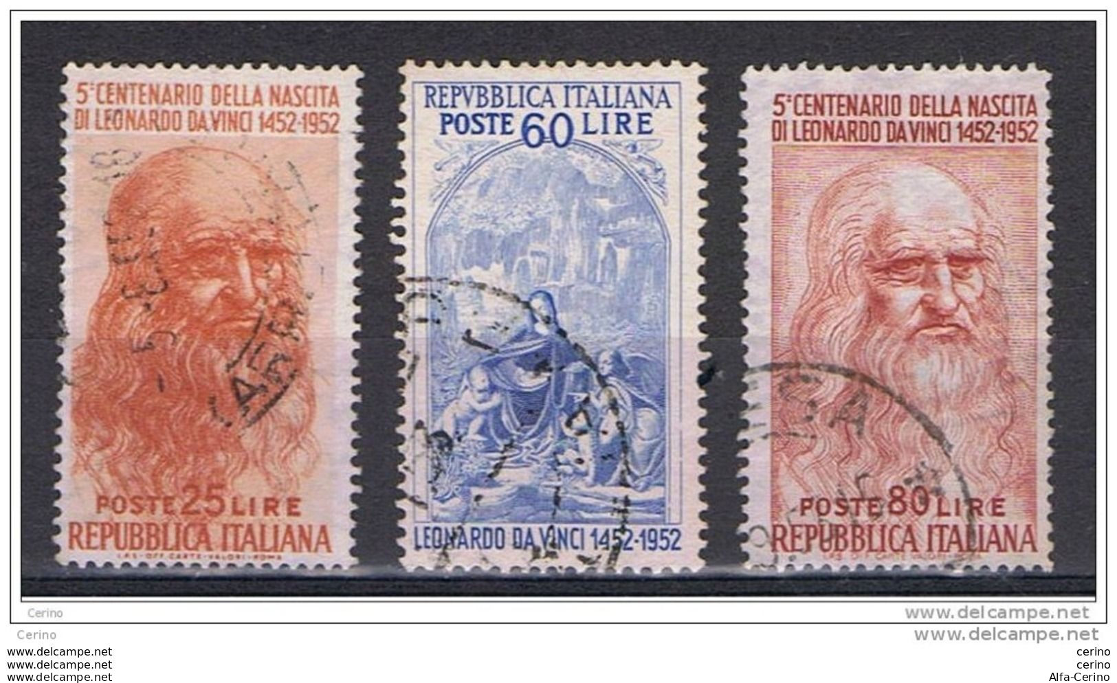 REPUBBLICA:  1952  LEONARDO  -  S. CPL. 3  VAL. US. -  SASS. 686/88 - 1946-60: Gebraucht