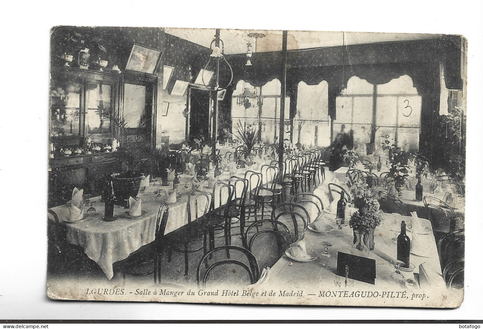 CPA   DPT 65 LOURDES SALLE A MANGER DU GRAND HOTEL BELGE ET DE MADRID En 1908! - Lourdes