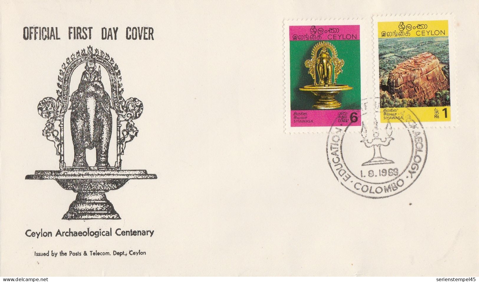 Sir Lanka Ceylon Official Frist Day Cover 1969 391 + 392 100 Jahre Archälogie In Ceylon - Sri Lanka (Ceylon) (1948-...)