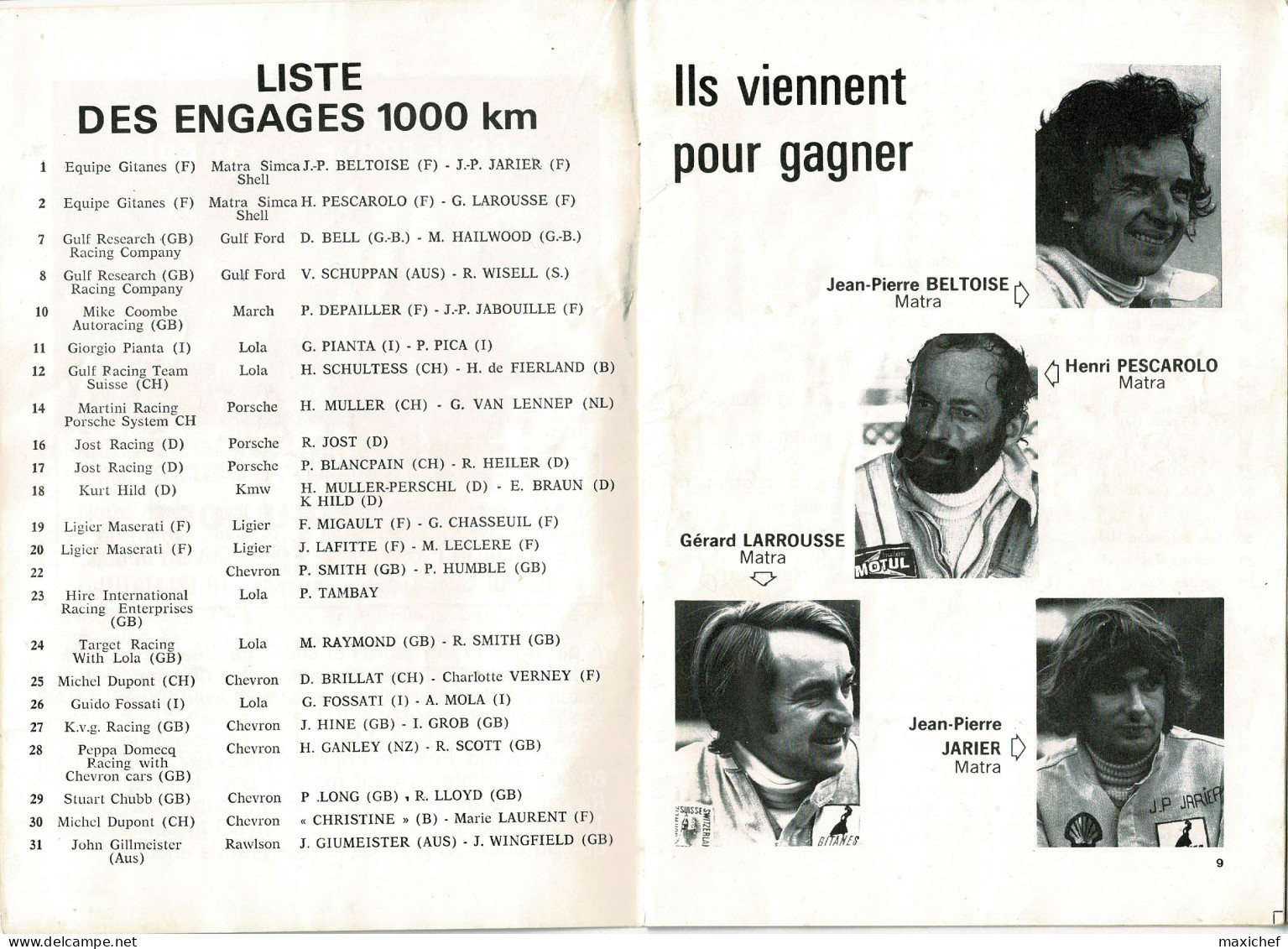 Circuit Paul Ricard 1000 KM - Programme 13-14-15 Aout 1974 + Dépliant 2 Volets + Billet "Enceinte Générale, 14 Aout 74" - Autosport - F1