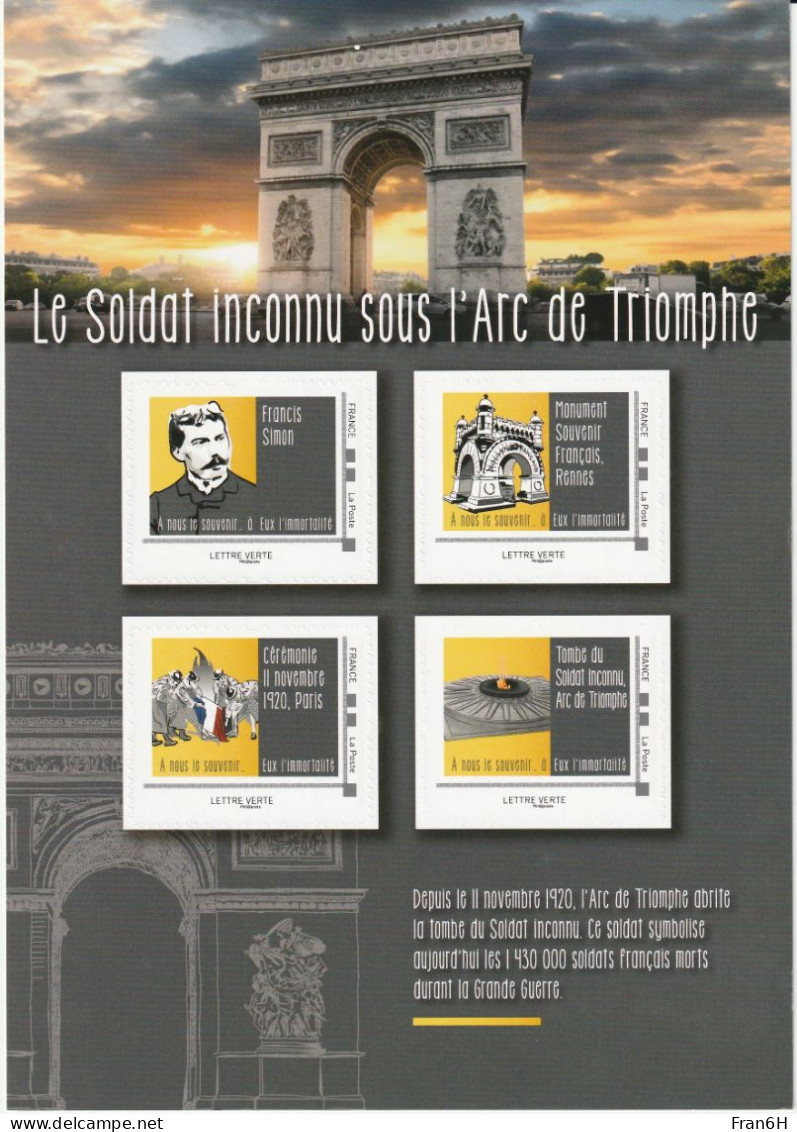 Le Soldat Inconnu Sour L'Arc De Triomphe - Neuf - 4 Timbres VP - Autoadhesif - Autocollant - Collector - Collectors