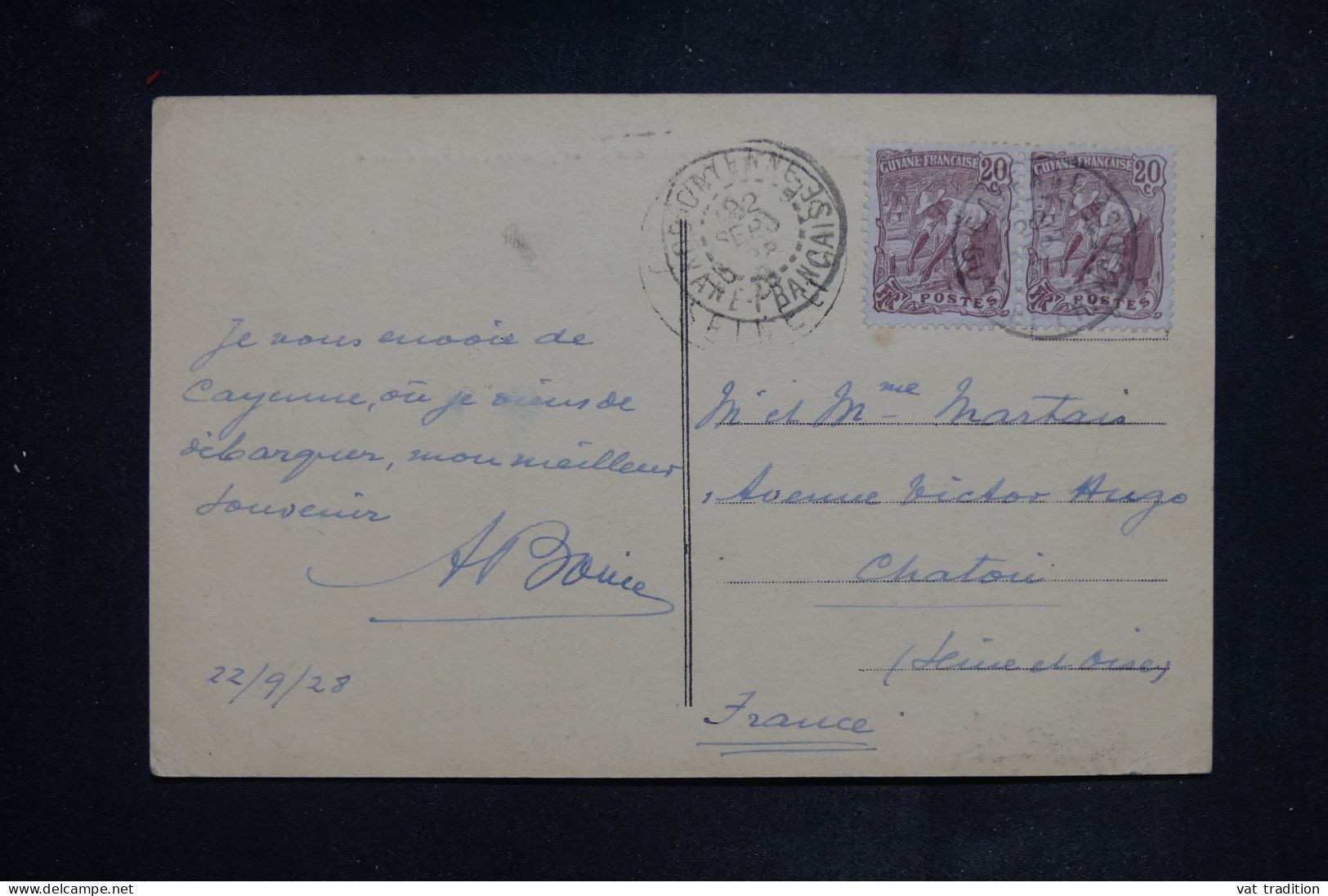 GUYANE  -Affranchissement De Cayenne Sur Carte Postale Pour Chatou En 1928  - L 150938 - Covers & Documents