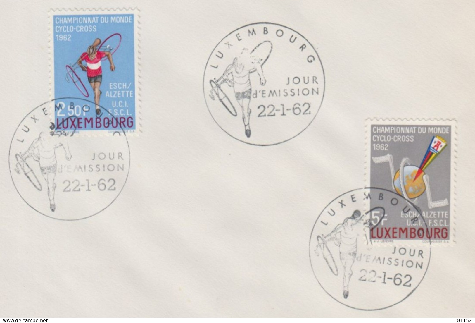 FDC  Du LUXEMBOURG  Le 22 1 1962 Championnat Du Monde De CYCLO-CROSS  2.50F + 5.F - FDC