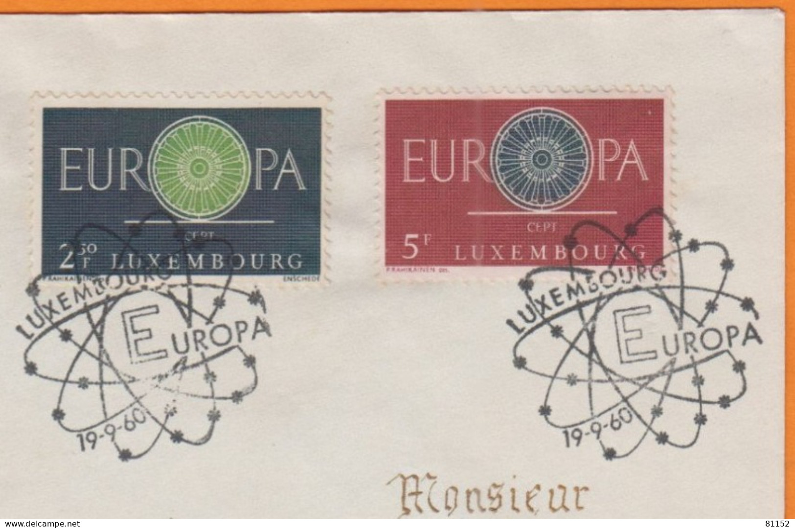 FDC  Du LUXEMBOURG  Le 19 9 1960  EUROPA  2.50F + 5.F Pour ESCH-ALZETTE - FDC