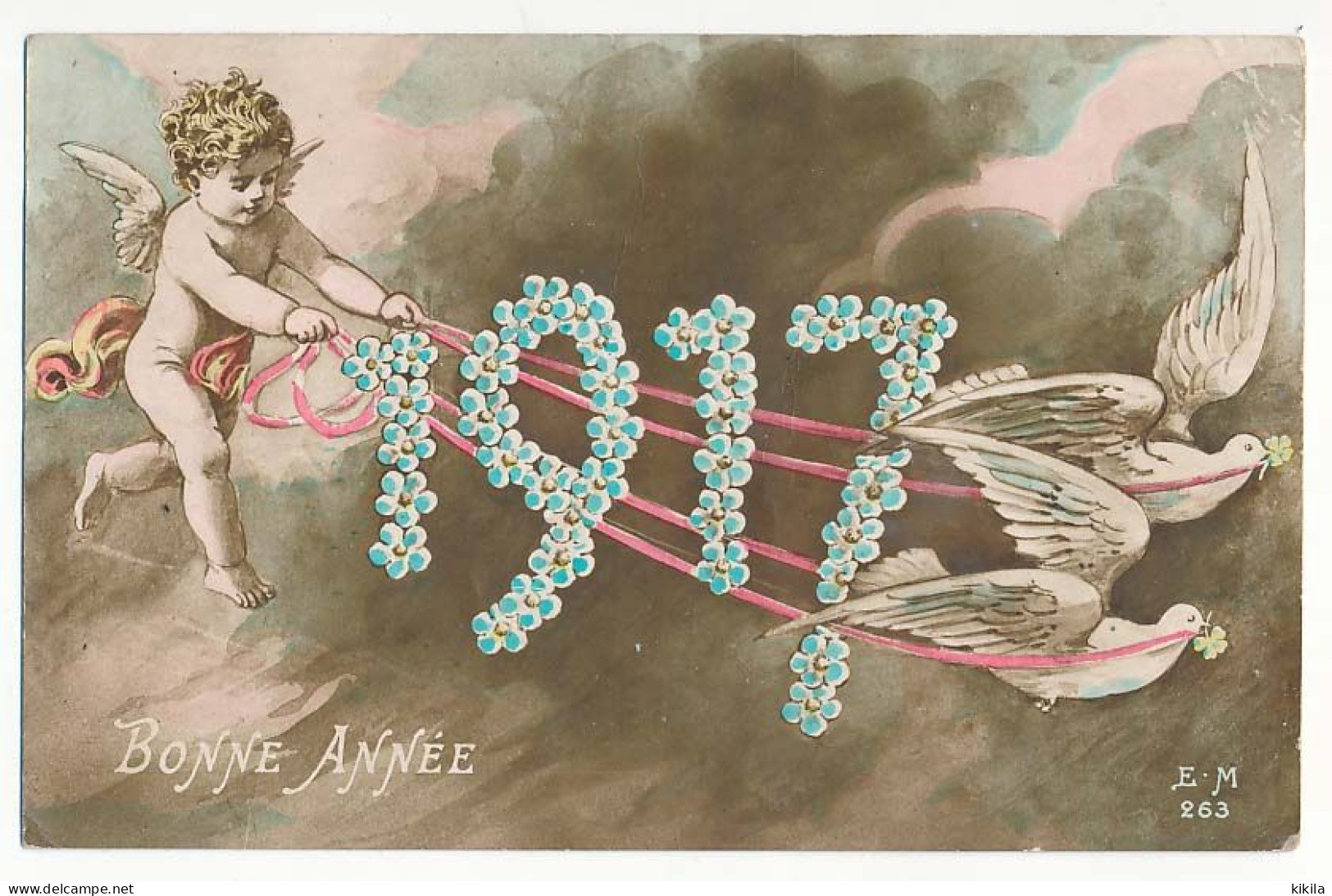 CPA 9 X 14 Année 1917 (1) "Bonne Année" Angelot Tiré Par 2 Colombes - New Year