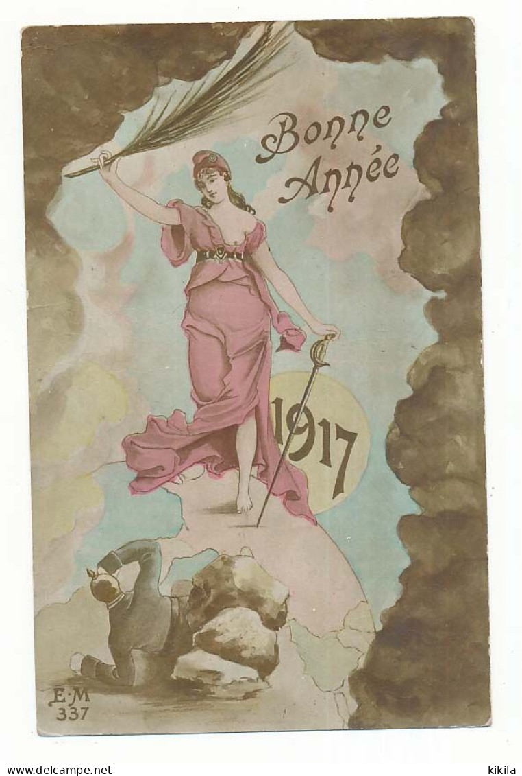 CPA 9 X 14 Année 1917 (2) "Bonne Année" Marianne Terrassant Soldat Allemand - New Year