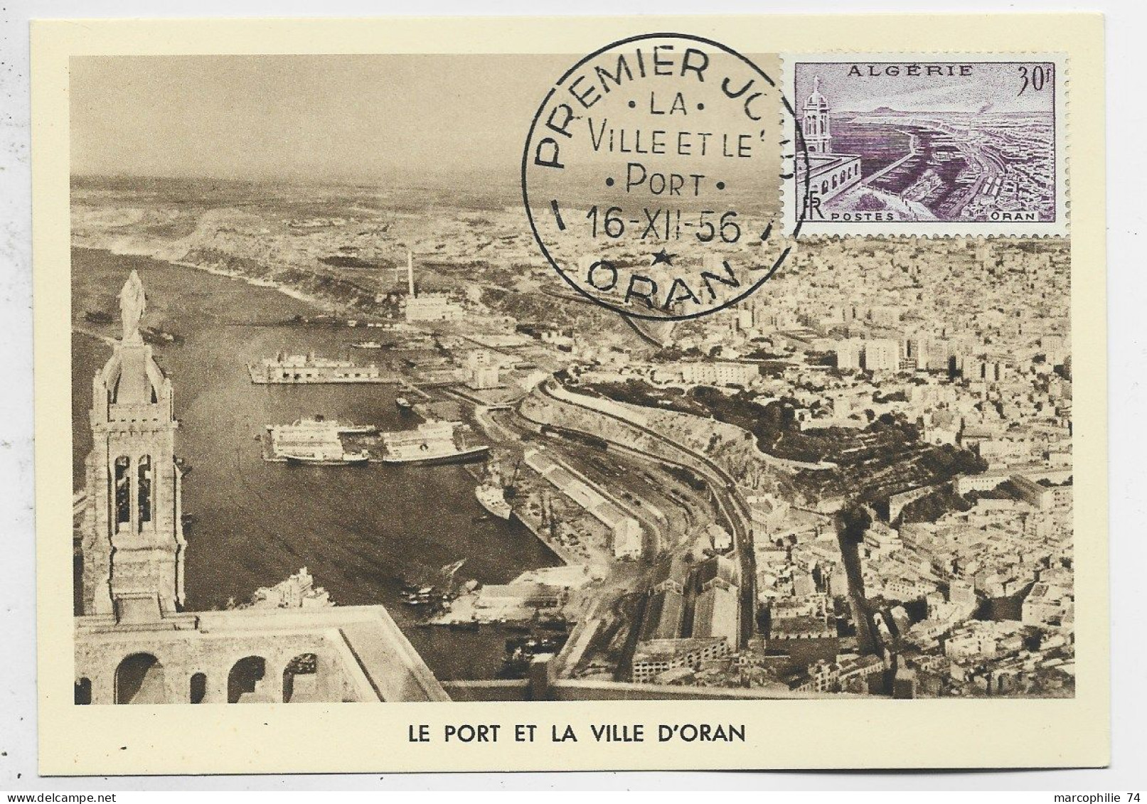 ALGERIE 15FR  CARTE MAXIMUM LE PORT ET VILLE ORAN 16.XII.1956 - Cartoline Maximum