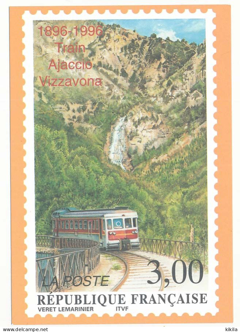 Carton 10,5 X 15 Timbre Poste France "Centenaire Du Train Ajaccio Vizzanova 1896-1996" 3,00F    N° 3017 (Y&T) - Timbres (représentations)