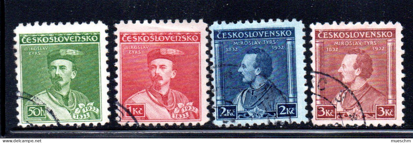 Tschechoslowakei, 1932, Satz "100. Geb.tag Miroslav Tyrs(I)", 50H-3Kc, MiNr.314-317, Gest. (19530E) - Used Stamps