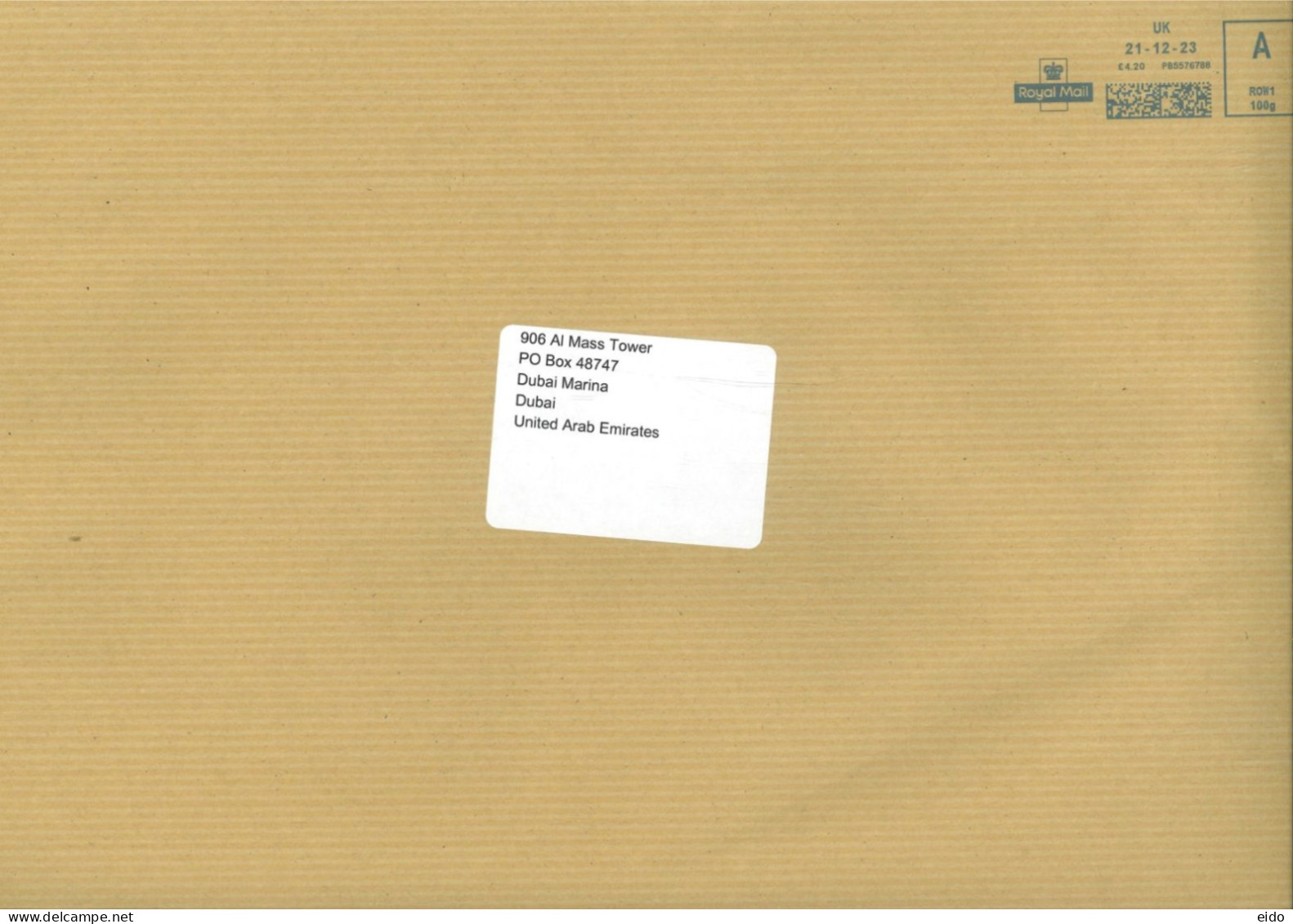 GREAT BRITAIN,  2023 - POSTAL FRANKING MACHINE COVER TO DUBAI. - Lettres & Documents