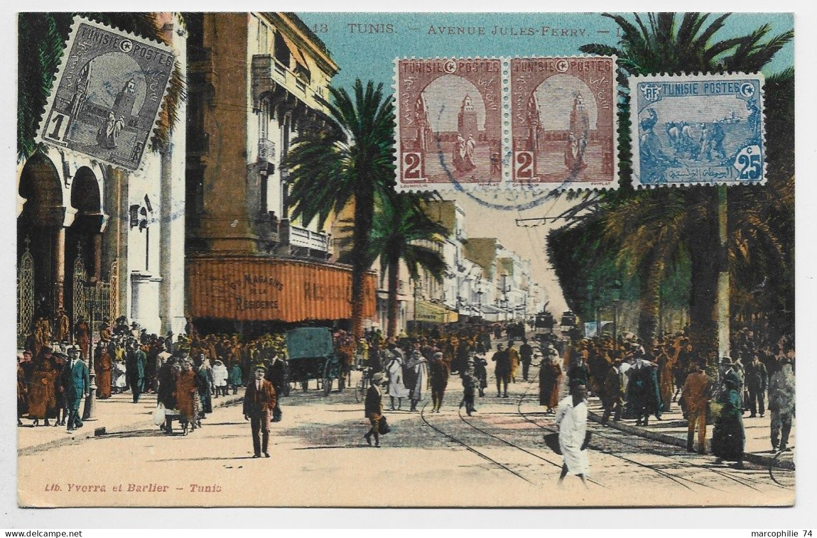 TUNISIE 1C+2CX2+25C AU RECTO CARTE TUNIS AVENUE JULES FERRY 1921 POUR SUISSE - Lettres & Documents