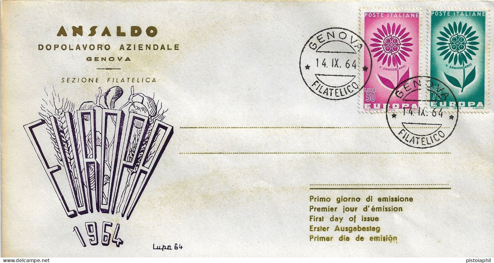 Fdc Ansaldo: EUROPA (1964); Non Viaggiata; Annullo Filatelico Genova - FDC