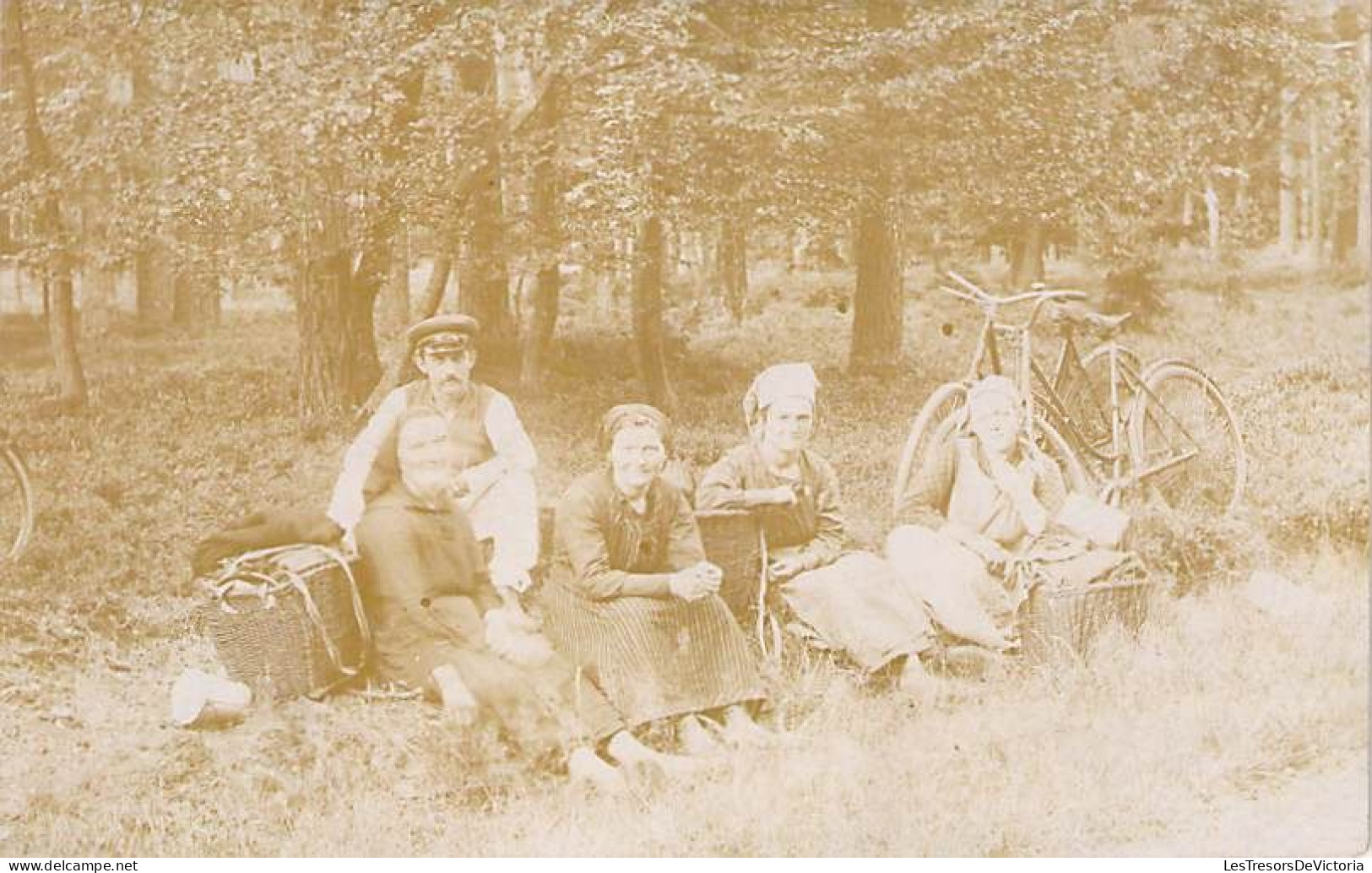 Carte Photo - Famille Qui Pic Nique - Vélo - Militaire - Allemagne - Feising - Carte Postale Ancienne - Photographie