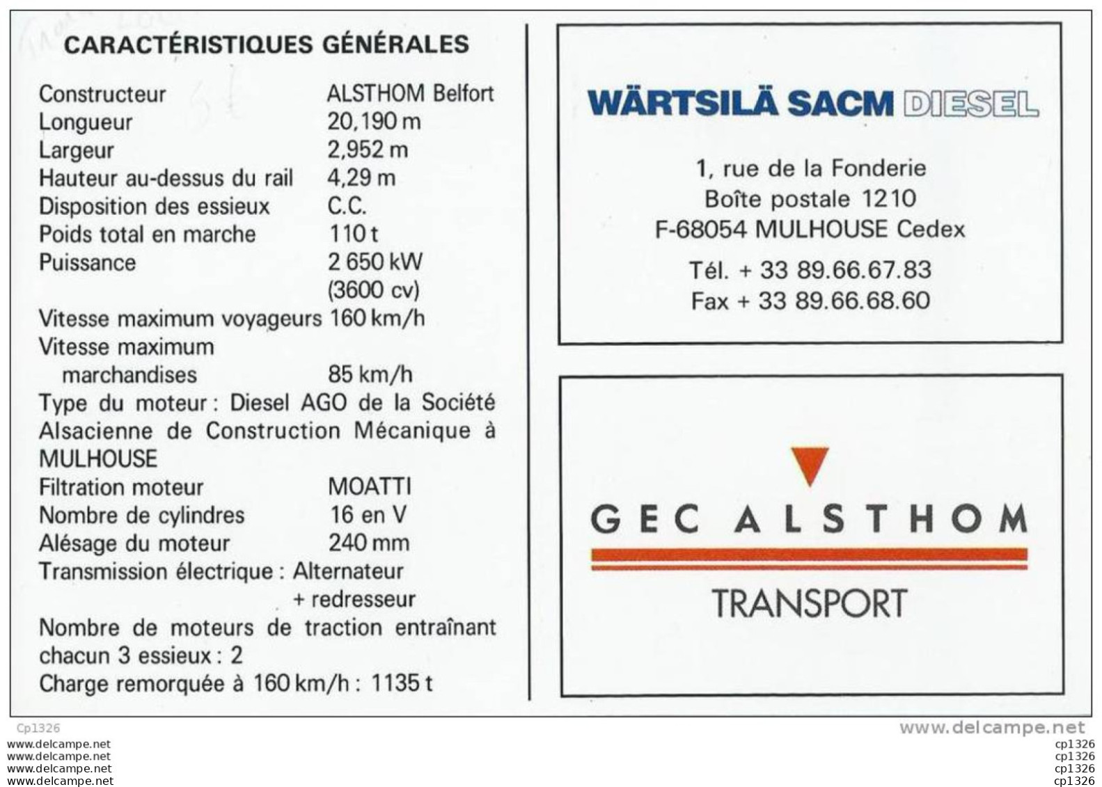 26Mo   Micheline Tracteur Train GEC Alsthom Wartsila SACM Mulhouse - Trains