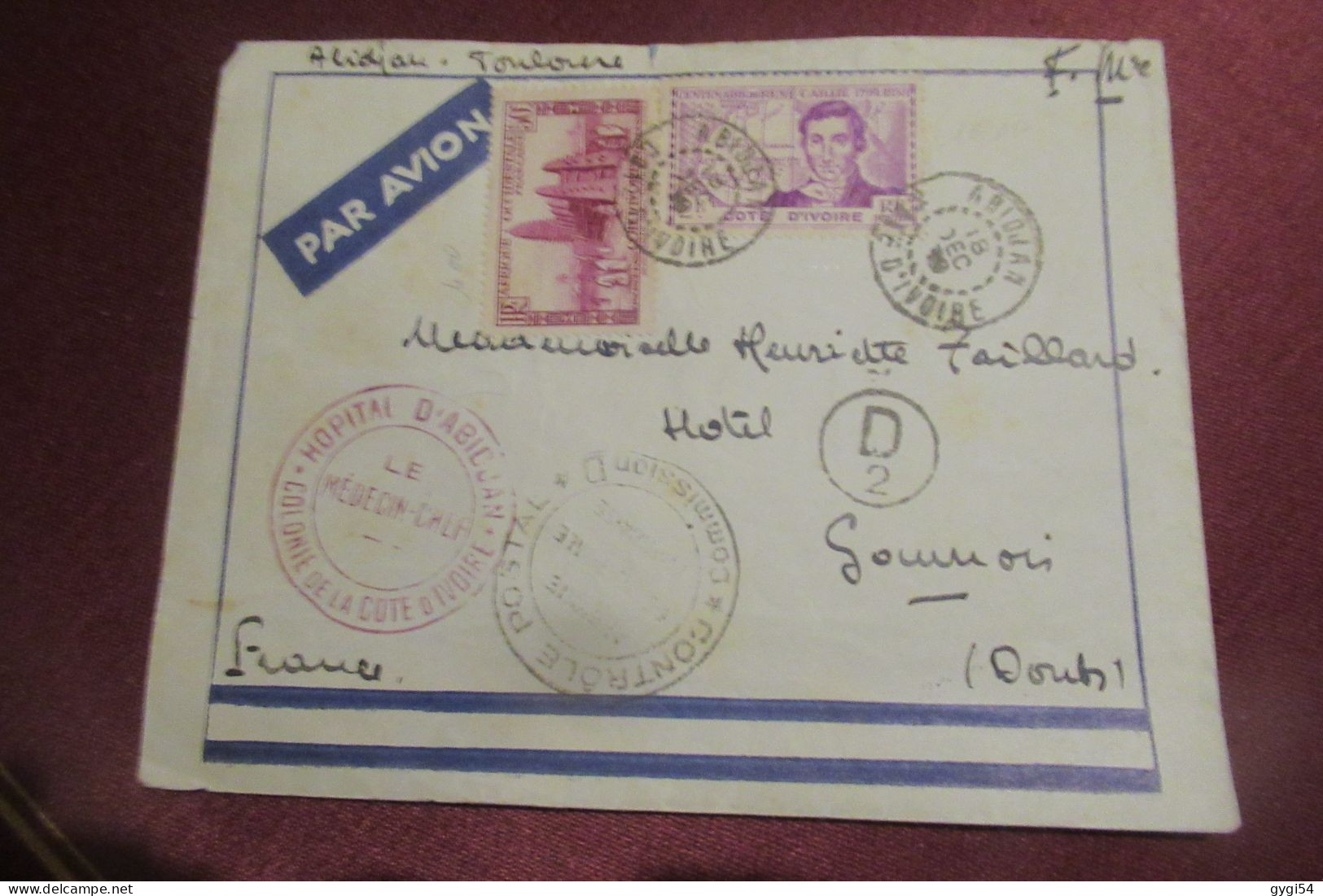 Cote D' Ivoire  Lettre Du  20  Décembre 1939 De L' Hôpital D' Abidjan Pour Goumois ( Doubs ) - Cartas & Documentos