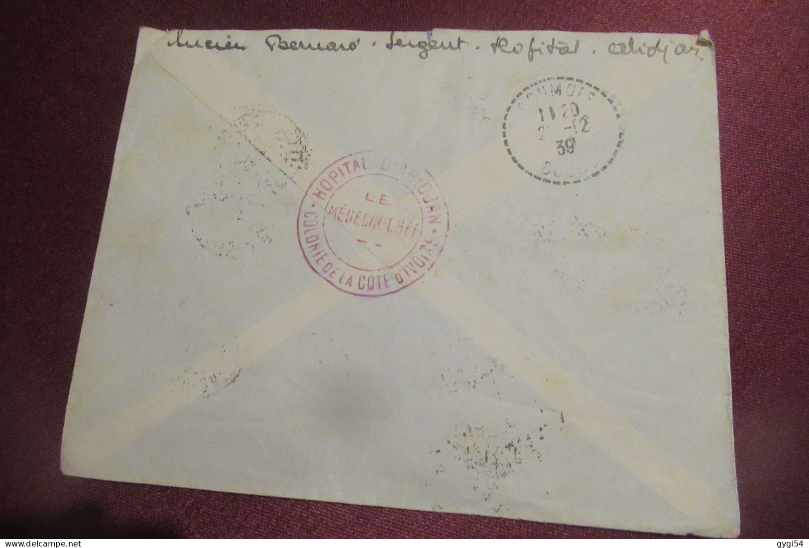 Cote D' Ivoire  Lettre Du  20  Décembre 1939 De L' Hôpital D' Abidjan Pour Goumois ( Doubs ) - Briefe U. Dokumente