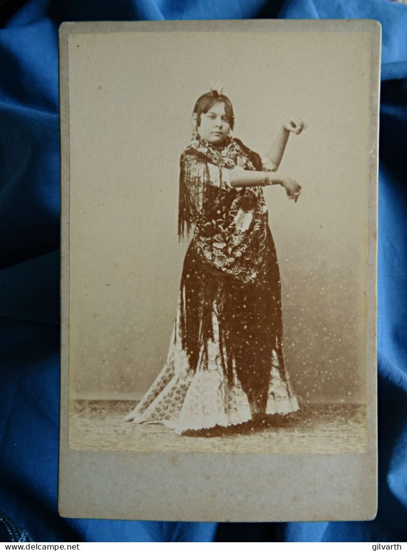 Photo Format Cabinet Anonyme - Jeune Fille, Sévillane Danse Espagnole, Circa 1890 L675 - Oud (voor 1900)