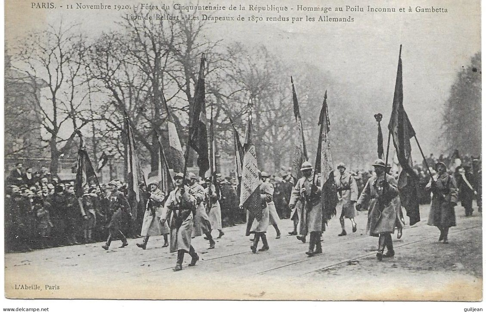 MILITARIA - PARIS Le 11 Novembre 1920 - Fêtes Du Cinquantenaire De La République - Hommage Au Poilu Et à Gambetta - War 1914-18
