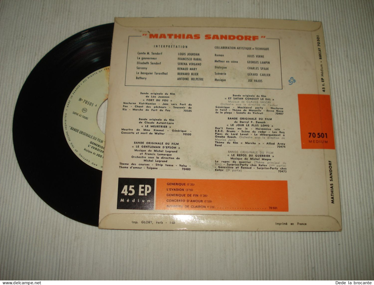 B14 / Joe Hajos – Mathias Sandorf - EP - 7" + Languette  70 501 - Fr 1963  EX/EX - Música De Peliculas