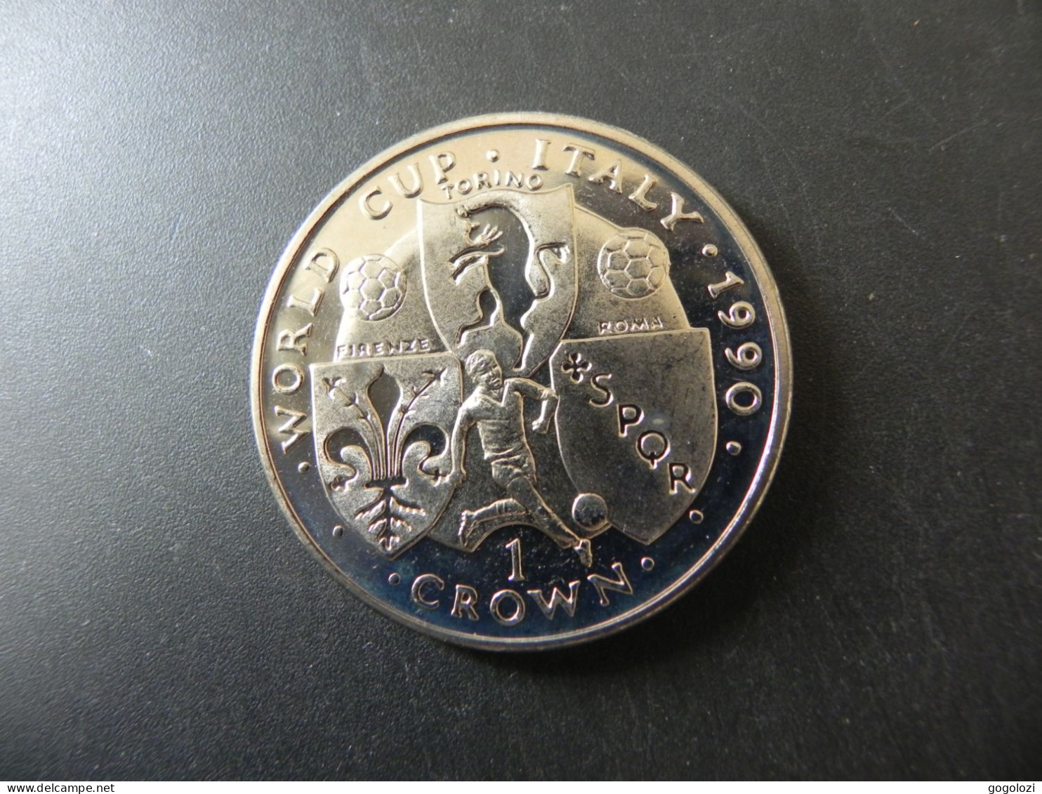 Isle Of Man 1 Crown 1990 - Football World Cup Italy Italia Firenze, Torino Roma - Other - Europe