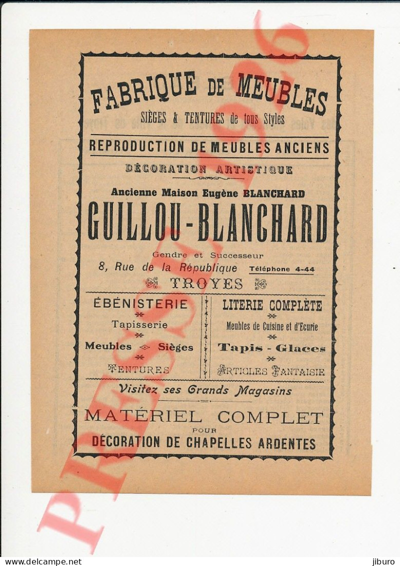 Publicité 1926 Guillou Blanchard Eugène Rue De La République Troyes 250/43 - Ohne Zuordnung