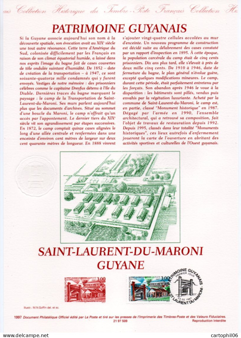 - Document Premier Jour LE PATRIMOINE GUYANAIS - SAINT-LAURENT-DU-MARONI 22.2.1997 - - Documents De La Poste