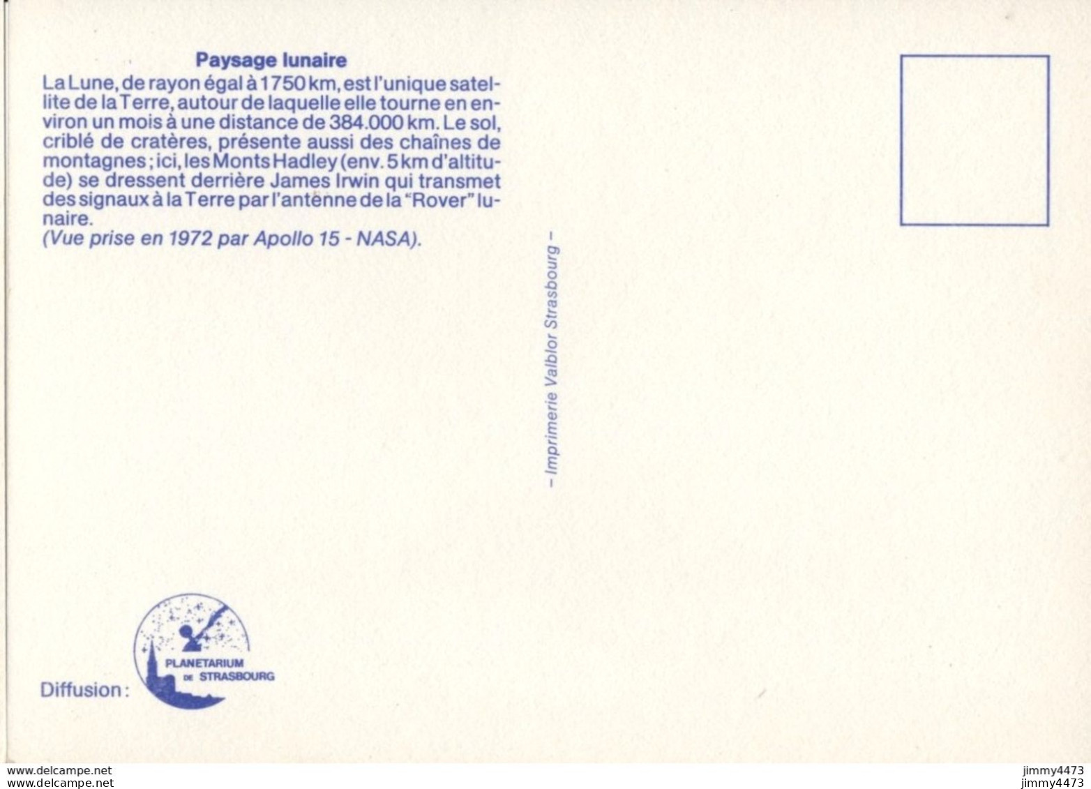 CPM - Paysage Lunaire + Texte Au Dos - ( 1972 Apollo 15 - NASA ) - Imp. Valblor Strasbourg - Astronomie