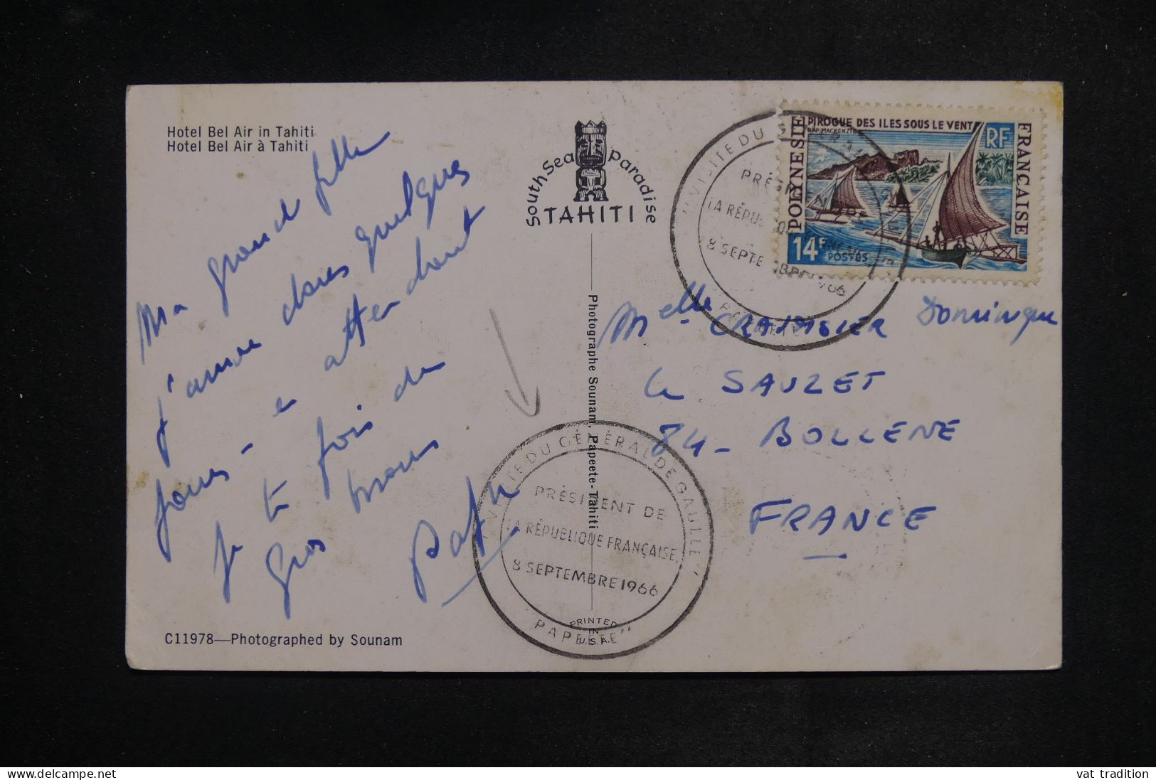 POLYNÉSIE  - Oblitération De Papeete Du Voyage Du Général De Gaulle Sur Carte Postale En 1966 Pour La France - L 150962 - Cartas & Documentos