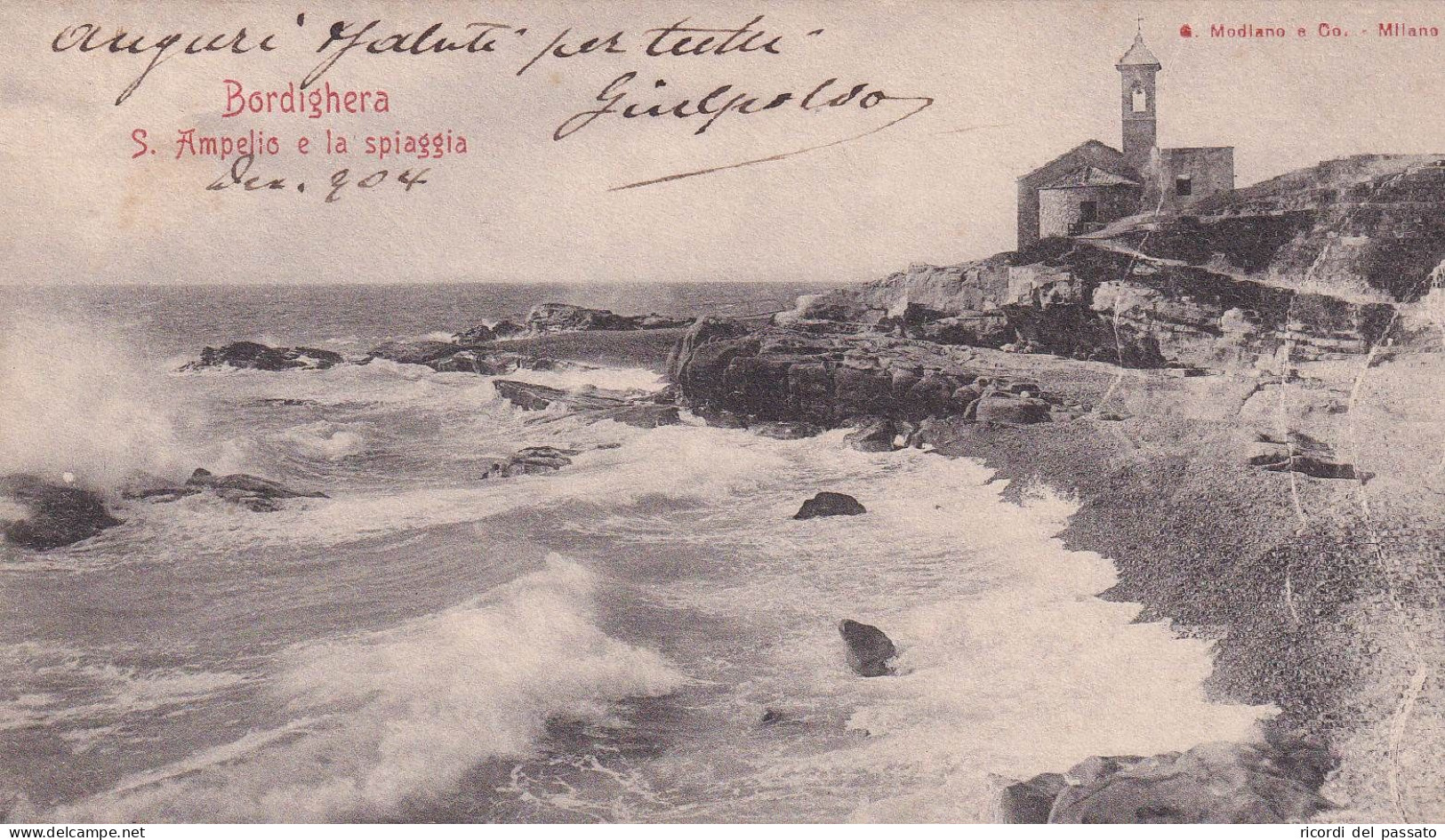 Cartolina Bordighera ( Imperia ) S.ampelio E La Spiaggia - Imperia