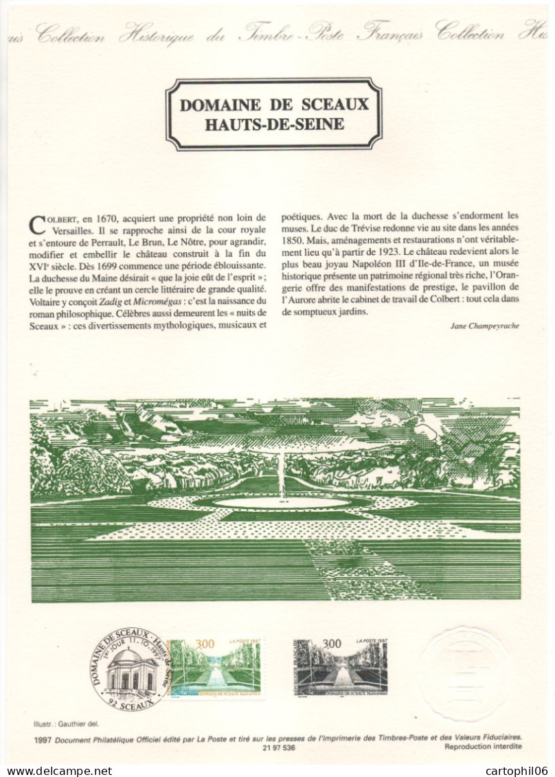 - Document Premier Jour LE DOMAINE DE SCEAUX (HAUTS-DE-SEINE) 11.10.1997 - - Documents De La Poste