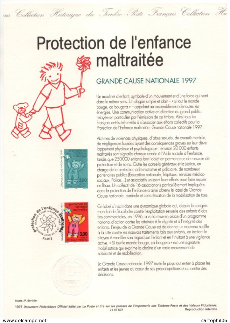 - Document Premier Jour LA PROTECTION DE L'ENFANCE MALTRAITÉE - PARIS 20.11.1997 - - Documents De La Poste