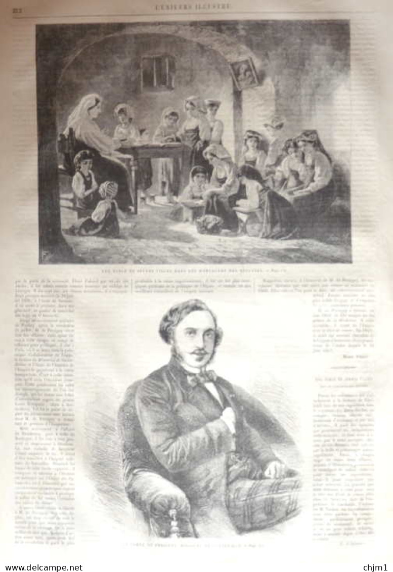 Le Comte Der Persigny, Ministre - Une école Des Jeunes Fills Dans Les Abruzzes - Page Original 1861 - Documents Historiques