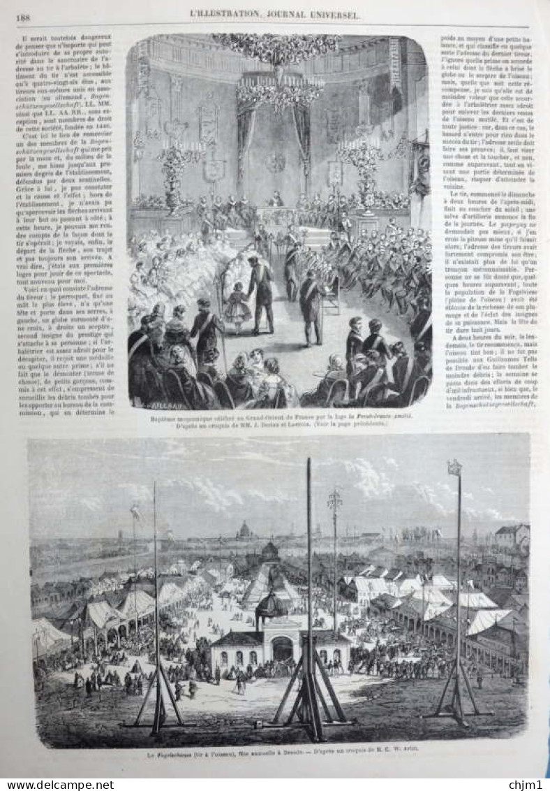 Le Fogelschiesse, Fête Annuelle à Dresde - Vogelschiessen In Dresden - Page Originale 1861 - Documents Historiques