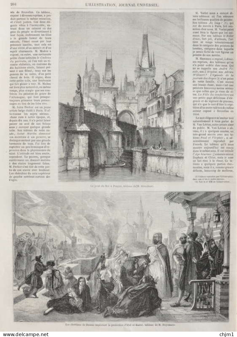 Le Pont Du Roi à Prague - Les Chrétiens De Damas Implorant La Protection D'Abd-el-Kader - Page Originale 1861 - Documents Historiques