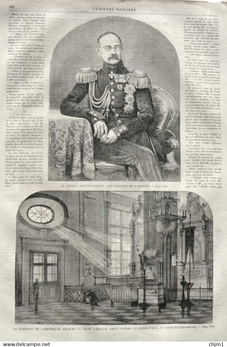Le Tombeau De L'empereur Nicolas I - Le Prince Gortschakoff, Gouverneur De Varsovie - Page Originale 1861 - Documents Historiques
