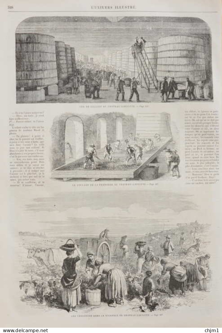 Les Vendanges Dans Le Vignoble De Château-Lafitte - Le Foulage - Page Originale 1861 - Documents Historiques
