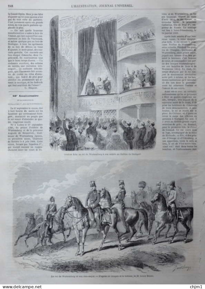 Ovation Faite Au Roi De Wurtemberg à Son Entrée Au Théâtre De Stuttgart - Page Originale 1861 - Documents Historiques