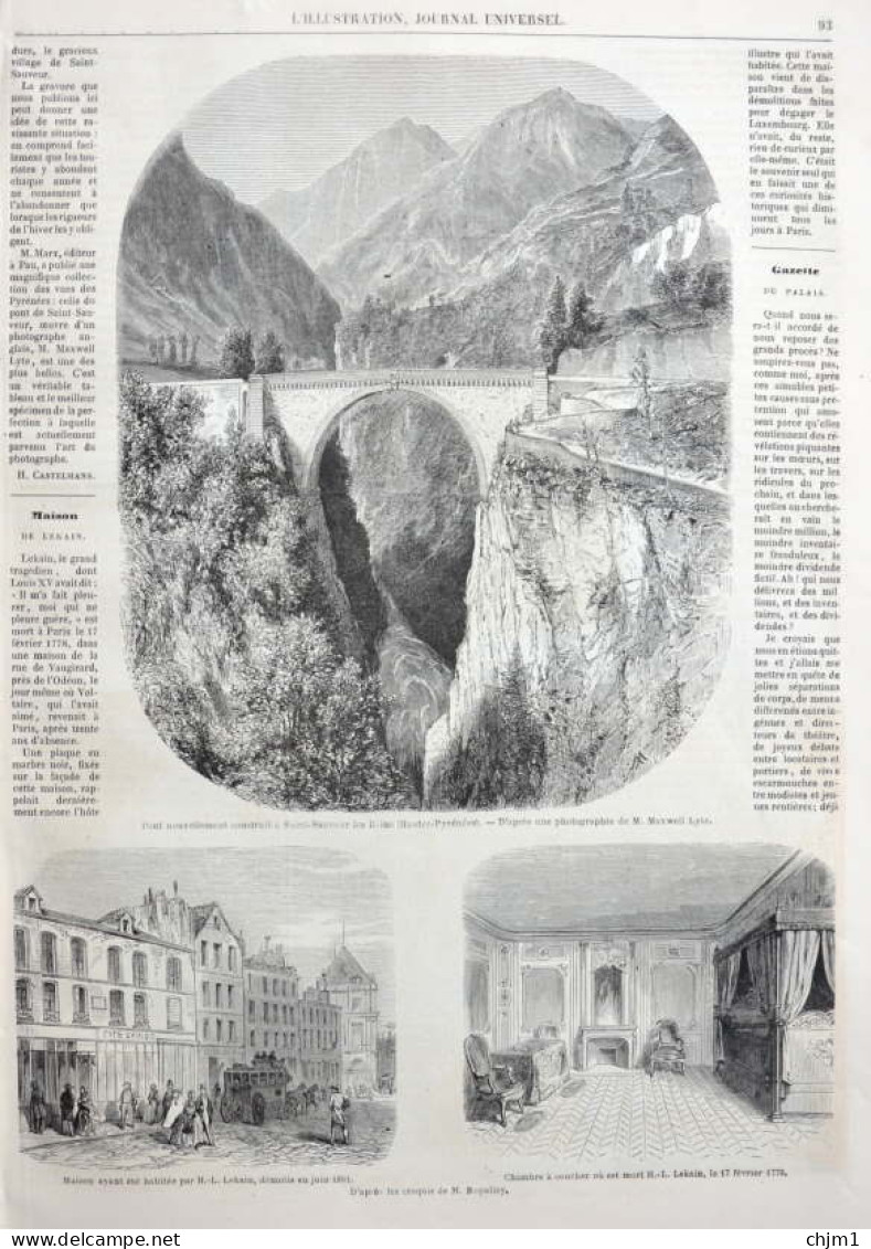 Pont Nouvellement Construit à Saint-Sauveur Les Bains (Hautes-Pyrénées) - Page Originale 1861 - Documents Historiques