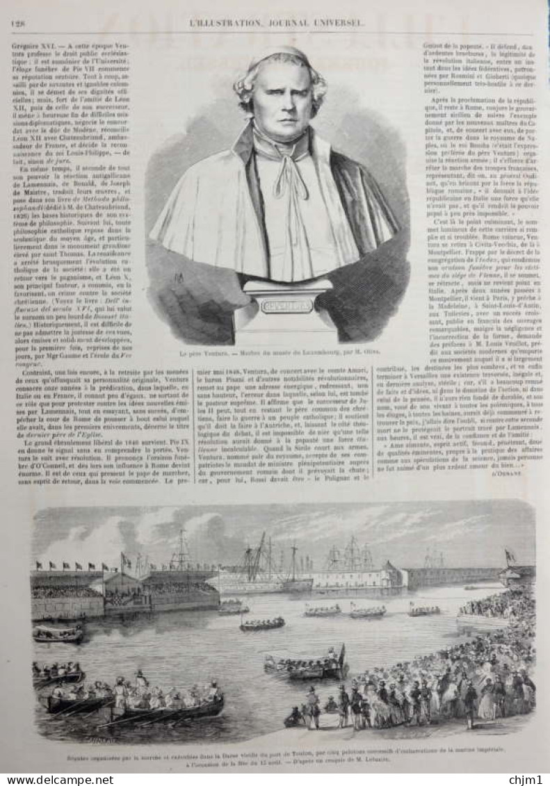 Régates Organisées Par La Marine Et Exécutées Dans La Darse Vieille Du Port De Toulon - Page Originale 1861 - Documents Historiques