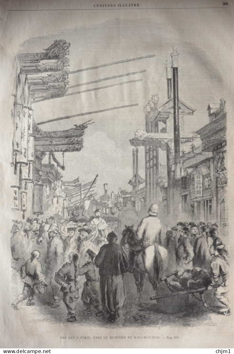 Une Rue à Pékin, Dans Le Quartier De Wai-Lo-Tching - Page Original 1861 - Documents Historiques