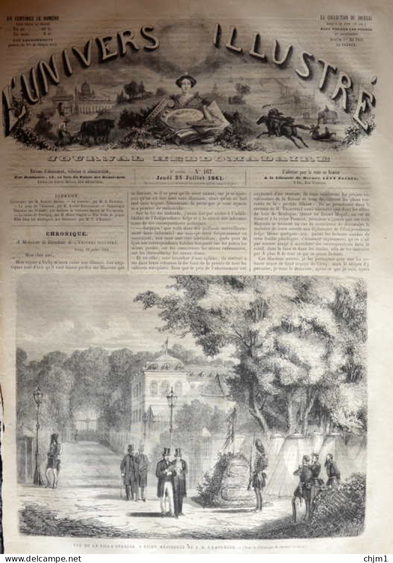 Vue De La Villa Strauss, à Vichy, Résidence De S.M. L'empereur - Page Original 1861 - Documents Historiques